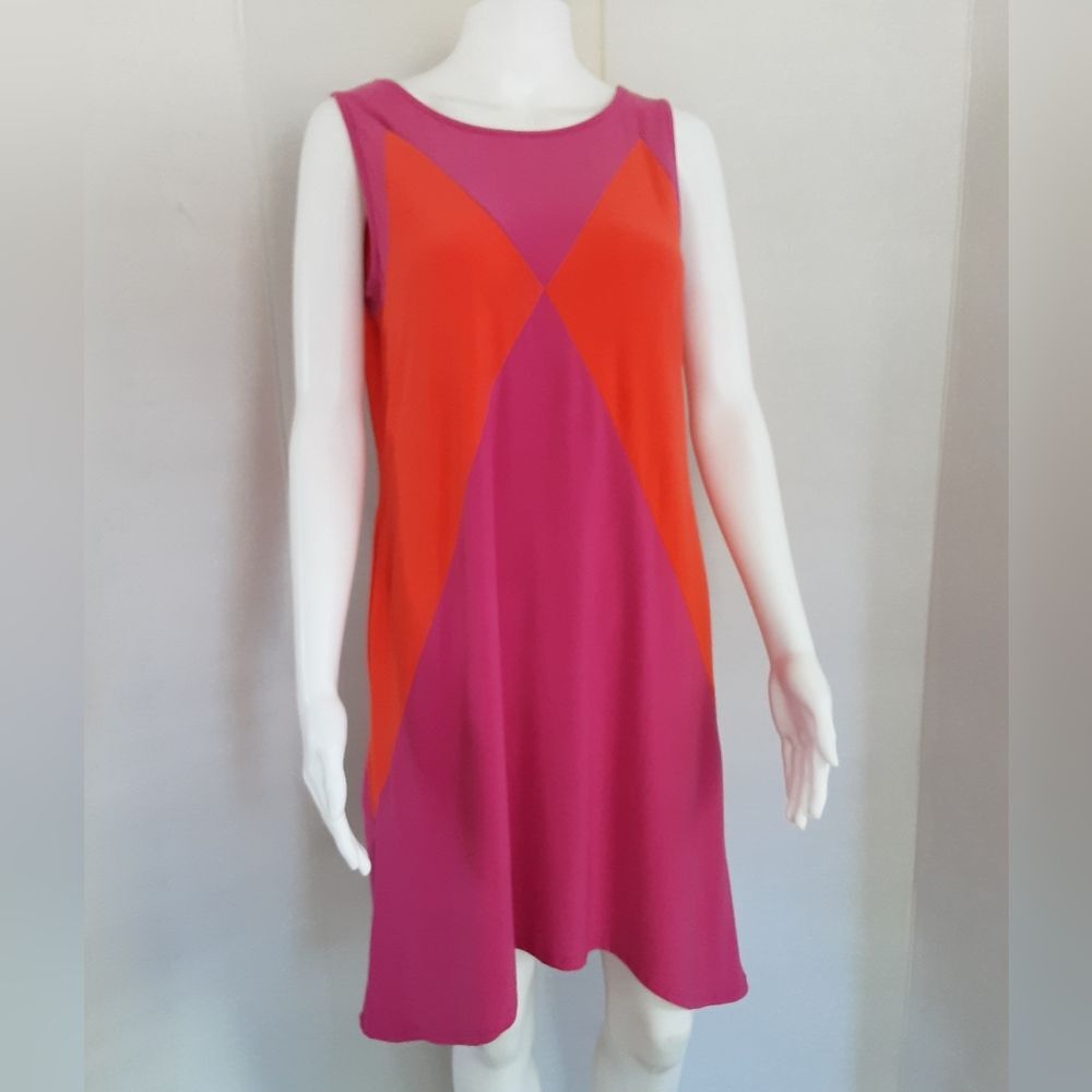 MSK Orange | Pink Diamond Color Block Asymmetric Sleeveless Dress Sz MP